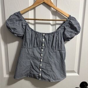 Hollister Blue Gingham Off-Shoulder Blouse